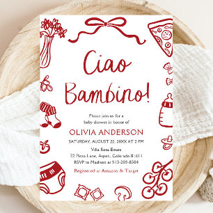 Convites Ciao Bambino Whimsical Italiana Pizza Chá de frald
