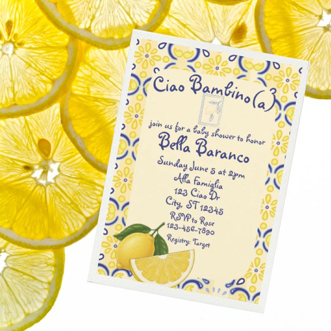 Convites Ciao Bambio(a), Italian, Lemon, Baby Shower (Criador carregado)