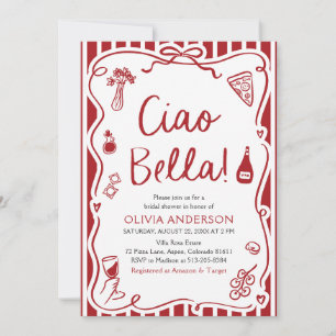 Convites Ciao Bella Chá de panela de Pizza Italiana Desenha