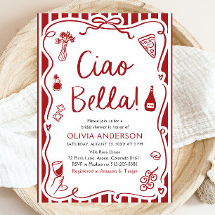 Convites Ciao Bella Chá de panela de Pizza Italiana Desenha