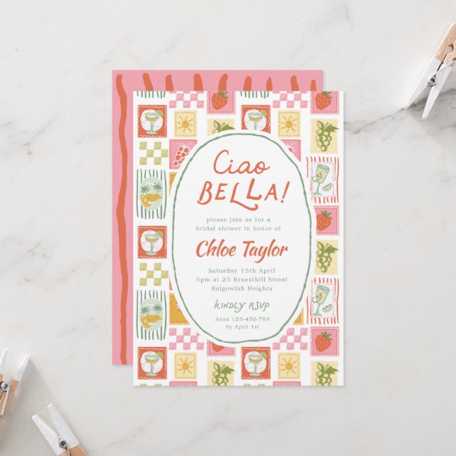 Convites Ciao Bella Italian Bridal Shower  (Frente/Verso In Situ)