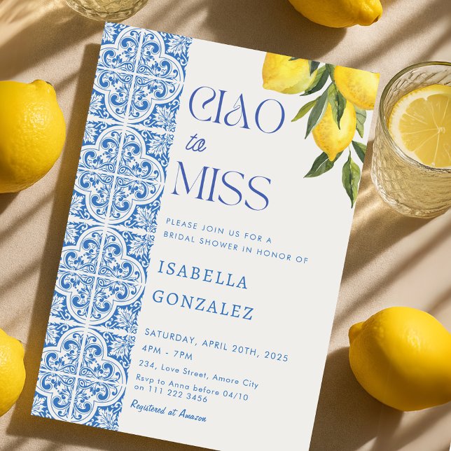 Convites Ciao italiano para Miss Chá de panela Amalfi (Italian Ciao to Miss Amalfi Bridal Shower Invitation)
