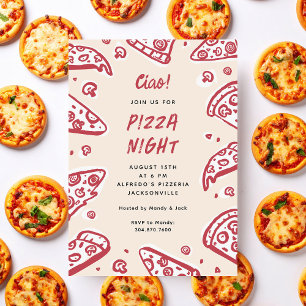 Convites Ciao Pizza Noturna Desenhada à Mão Festa