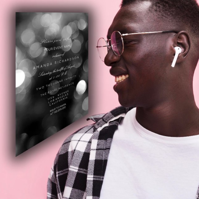 Convites Cibernética Formal De Cinzas Metálicas Negras Sepi (Silver Metallic Gray Black Sepia Formal Cyber Invitation)