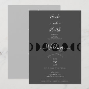 Convites Ciclos das Fases Lunares Casamento Preto Cinza e B