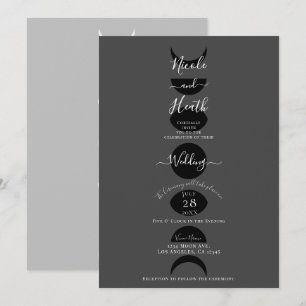 Convites Ciclos das Fases Lunares Casamento Preto Cinza e B