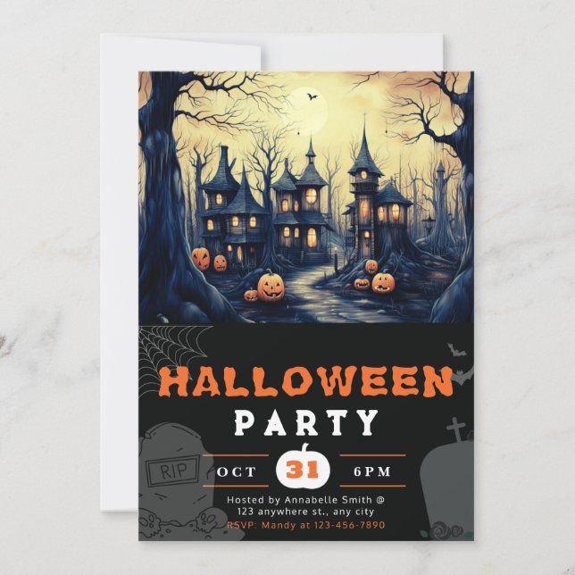 Convites Cidade Assombrada Casas Aboboradas Halloween (Frente)