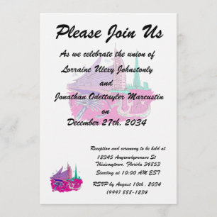 Convites cidade de Dubai sem viagem gráfico cor-de-rosa de