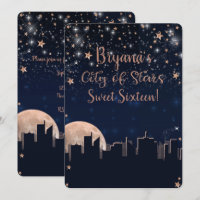 Cidade de Estrelas Dourado Rosa Estrelas Azul Céu 