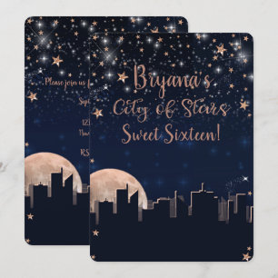 Convites Cidade de Estrelas Dourado Rosa Estrelas Azul Céu 
