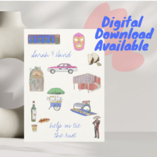 Convites Cidade do México salve a data com desenhos