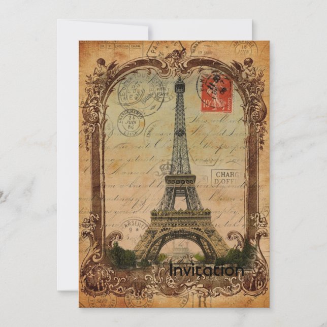 Convites cidade moderna francesa paris eiffel torre (Frente)