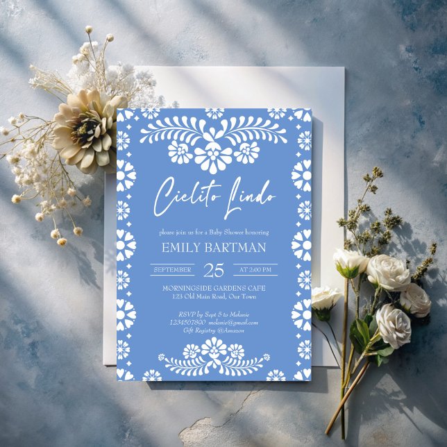 Convites Cielito lindo azul empoeirado chá de fraldas mexic (Cielito lindo dusty blue Mexican baby shower Invitation)