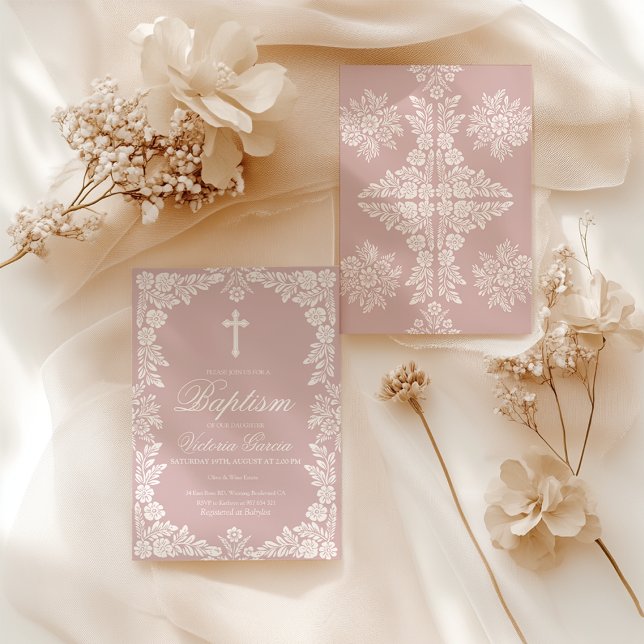 Convites Cielito Lindo Baptism Blush Pink (Criador carregado)