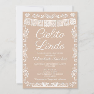 Convites Cielito Lindo Bege Papel Picado Chá de Bebê