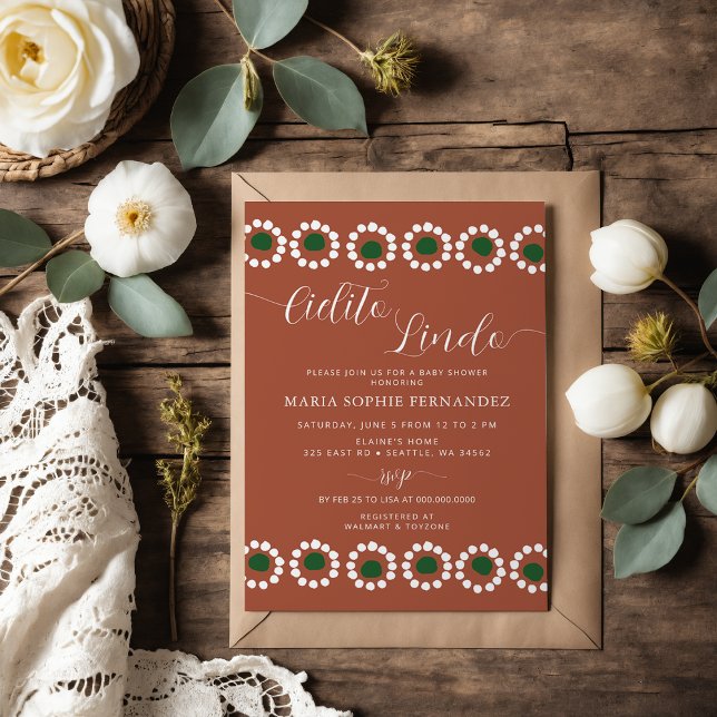 Convites Cielito Lindo Chá de fraldas Barro Boho Mexicano (Cielito Lindo Mexican Barro Boho Baby Shower Invitation)