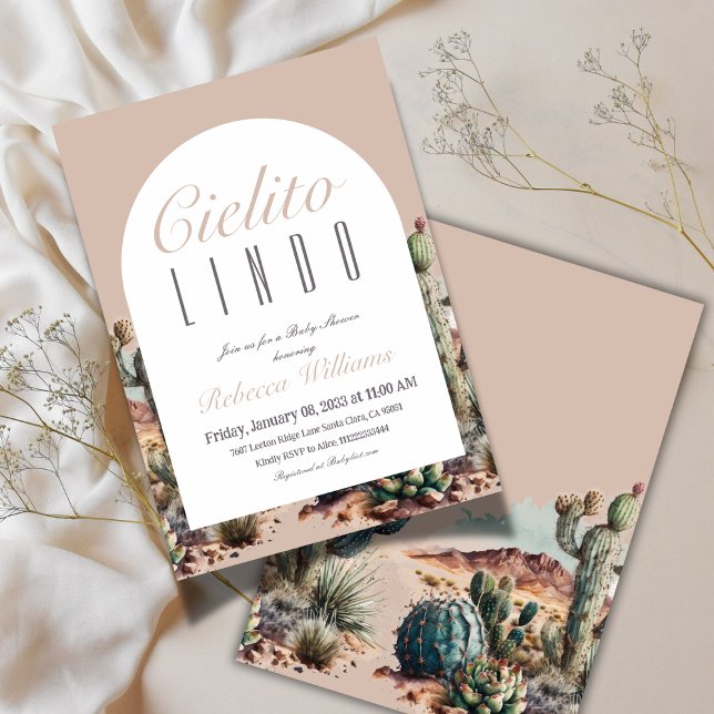 Convites Cielito Lindo Chá de fraldas Beige Cactus Mexicano (Criador carregado)