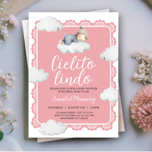 Convites Cielito Lindo Chá de fraldas Cinza Rosa
