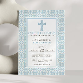 Convites Cielito Lindo Cruz Floral Religiosa Azul Menino