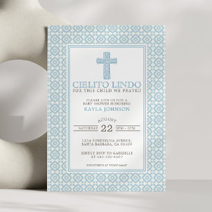Convites Cielito Lindo Cruz Floral Religiosa Azul Menino