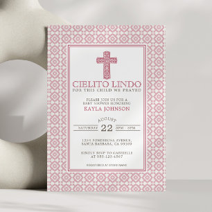 Convites Cielito Lindo Cruz Floral Religiosa Rosa