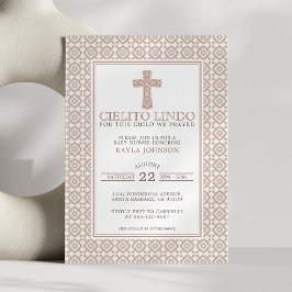 Convites Cielito Lindo Neutro Religioso Floral Cruz Bege