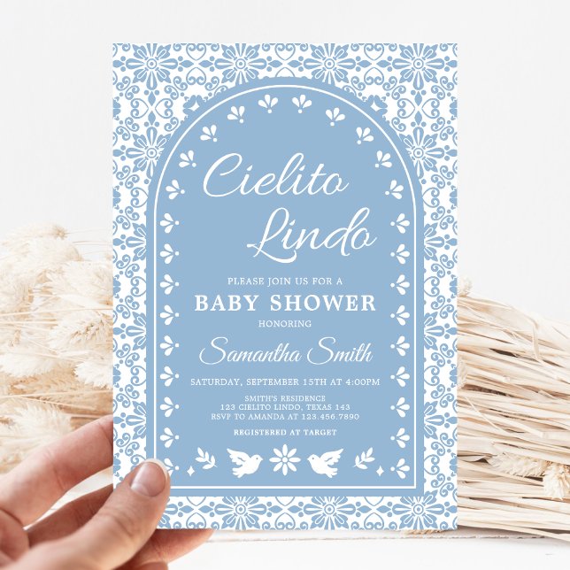Convites Cielito Lindo Papel Picado Chá de Bebê (Blue Cielito Lindo Papel Picado Baby Shower Invitation)
