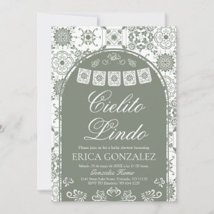 Convites Cielito Lindo Papel Picado Chá de Bebê Verde Oliva