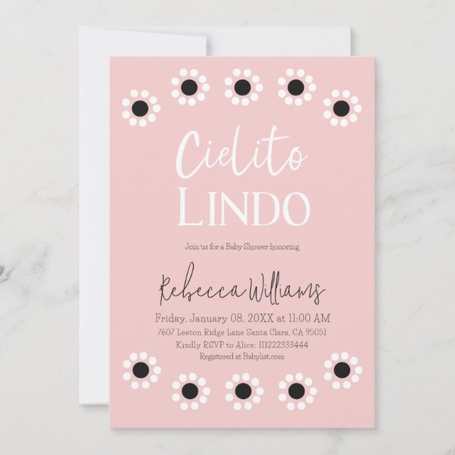 Convites Cielito Lindo Rosa, Partido Chá de fraldas de Garo (Frente)
