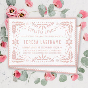 Convites Cielito Lindo rosa rosa papel picado chá