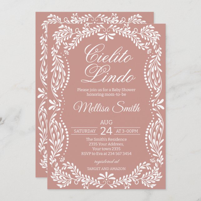 Convites Cielito Lindo Talavera Mexican Pink Baby Shower (Frente/Verso)