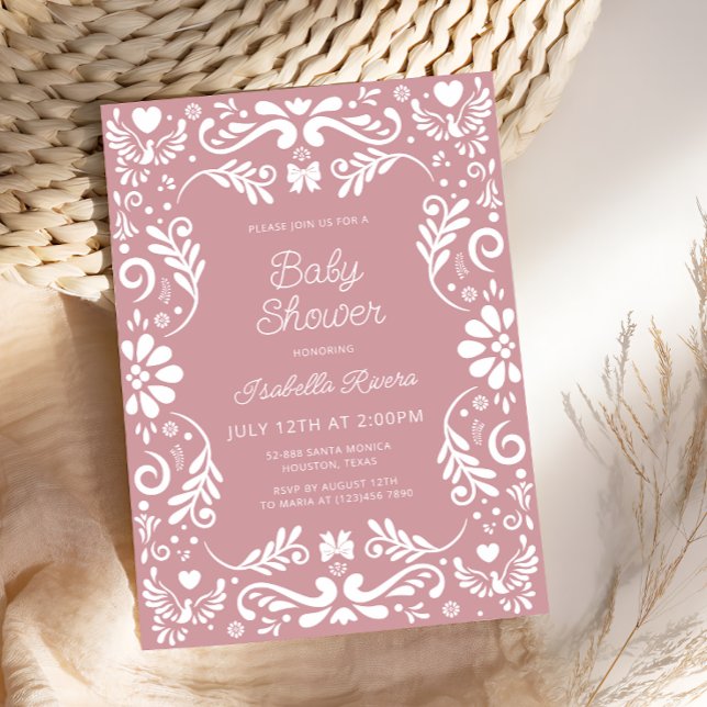 Convites Cielito Lindo Talavera Mexican Pink Baby Shower  (Criador carregado)
