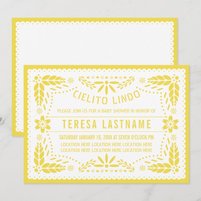 Convites Cielito papel picado chá de fraldas mexicano (Frente/Verso)
