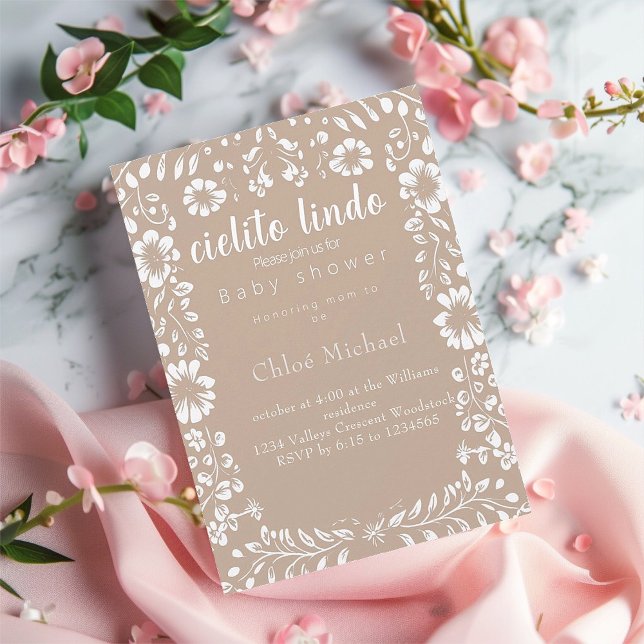 Convites cielto lindo Papel picado chá de fraldas (cielito lindo baby shower Invitation card
Natural baby shower invitation 
Mexican inspired )