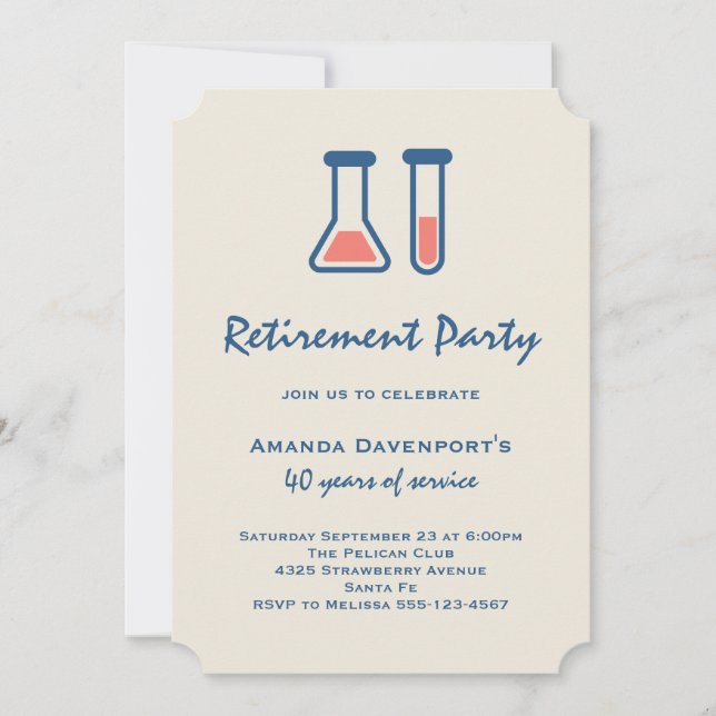 Convites Ciência de Béquer e Tubo de Ensaio Tema de Aposent (Frente)