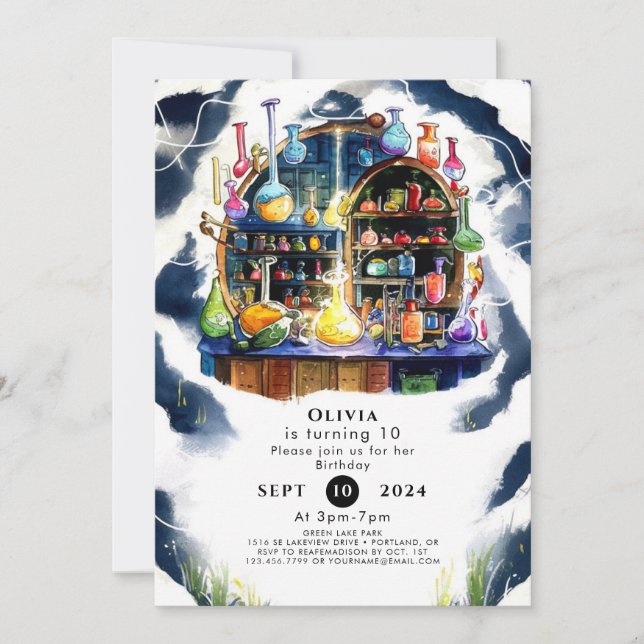 Convites Cientista de Química Simples Encantada Aniversário (Frente)