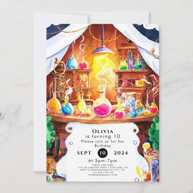 Convites Cientista Personalizado Whimsical Kids Aniversário (Frente)