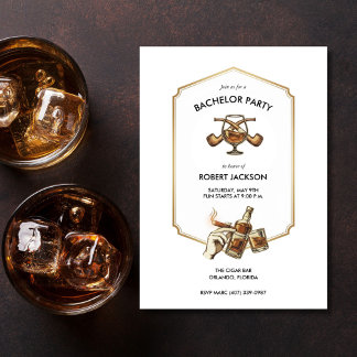 Convites Cigar and Whisky Bachelor Party Invitation