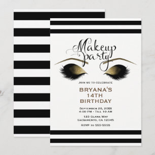 Convites Cílios Beleza Maquiagem Glam Gold Festa Personaliz