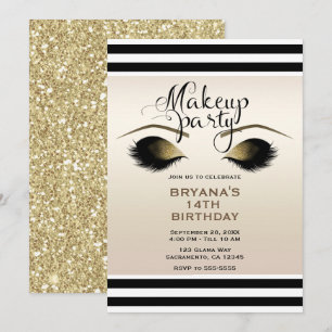 Convites Cílios Beleza Maquiagem Glam Gold Festa Personaliz