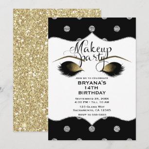 Convites Cílios de Maquiagem Pontos Prata e Dourado Festa d