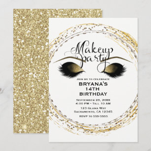 Convites Cílios de Maquiagem Prata e Dourado Festa de Glamo
