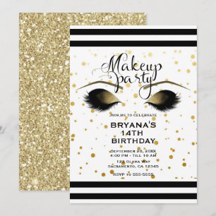 Convites Cílios Maquiagem Glamour Dourado Beleza Pontos Fes