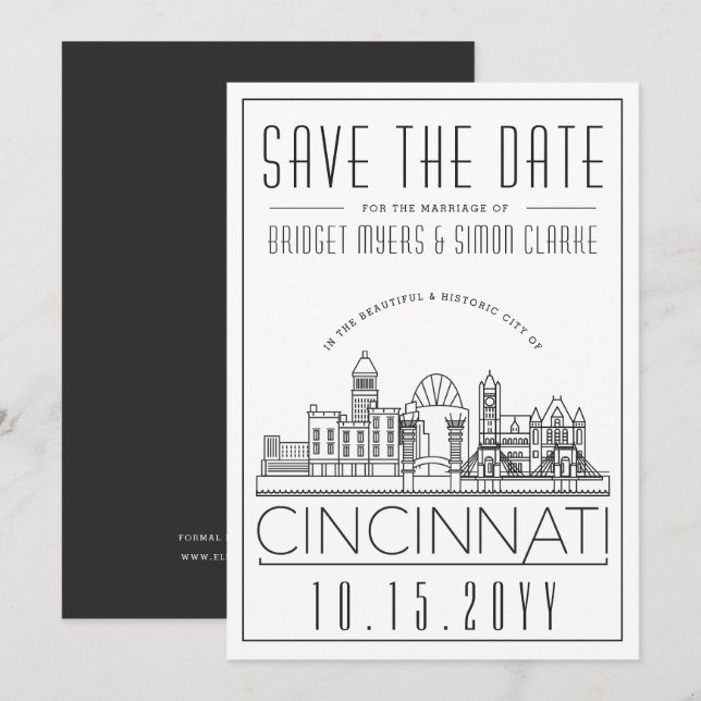Convites Cincinnati Casamento Silhueta Estilizada Salve a D (Frente/Verso)