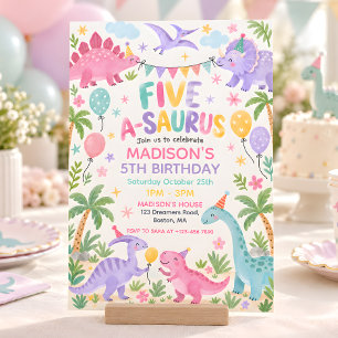 Convites Cinco A Saurus Pastel Dinossauro 5º Aniversário
