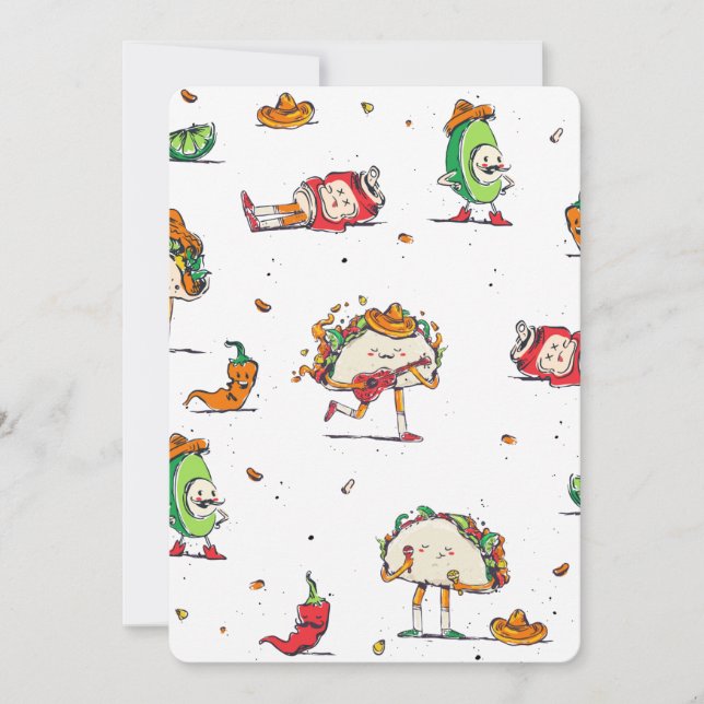 Convites cinco de mayo tacos kawaii mexicano (Frente)
