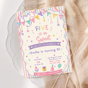 Convites Cinco é tão Doce menina aniversário de 5 anos 