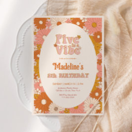 Convites Cinco é um 5 de aniversário da Vibe Retro Daisy Gi