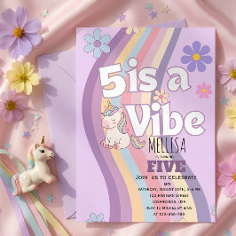 Convites Cinco é um aniversário de garotas arco-íris unicór