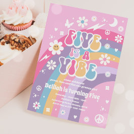 Convites Cinco É Um Vibe Groovy Hippie Rainbow 5 Aniversári